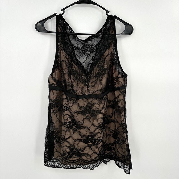 Ann Taylor Loft Tops - Ann Taylor Loft Womens Black Floral Lace Overlay V-Neck Tank Top Size 14 Sheer